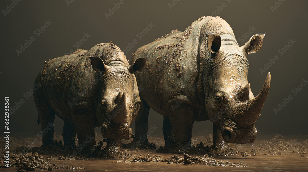 Obraz premium rhinos in mud