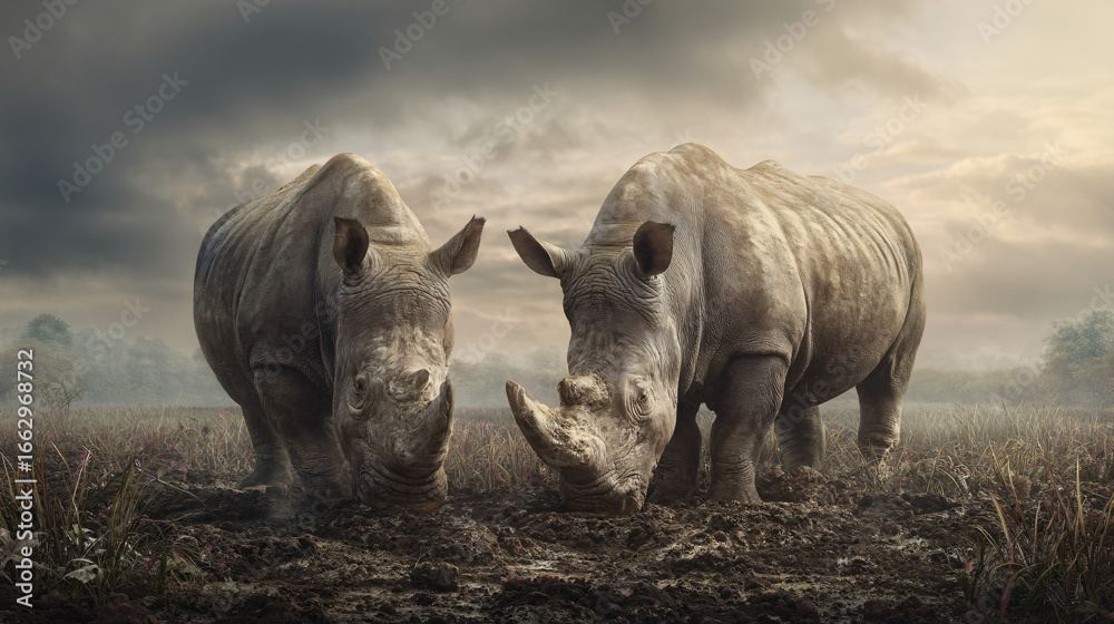 Obraz premium rhinos in muddy