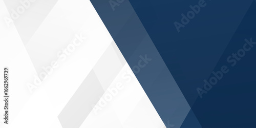 White and blue modern abstract wide banner with geometric shapes. Dark blue and white abstract background. Vector illustration