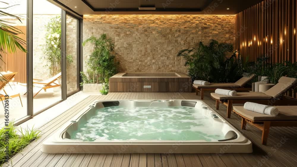 custom made wallpaper toronto digitalA luxurious spa with a hot tub and relaxation area, designed for ultimate comfort and wellness.