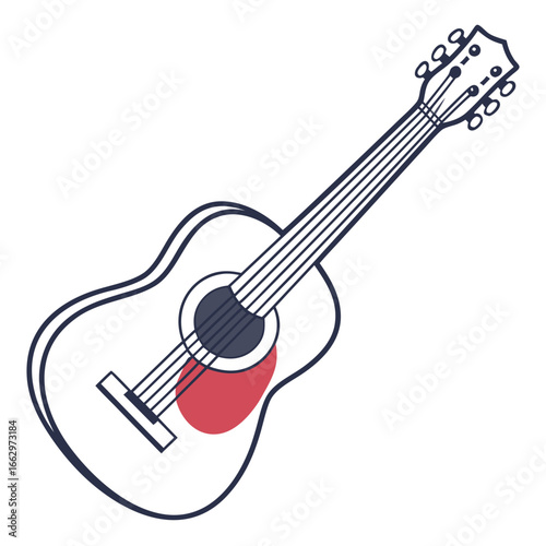 Simple acoustic guitar illustration with a red accent on the body and dark blue outline