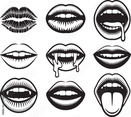 Vampire Lips Vector Art Collection for Horror and Gothic Themed Projects