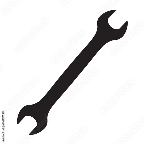 black and white silhouette of vector open-end wrench on white background