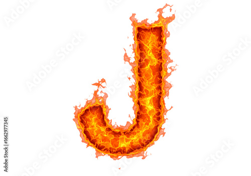Fiery Letter J Flaming Font for Design Projects isolated on transparent background