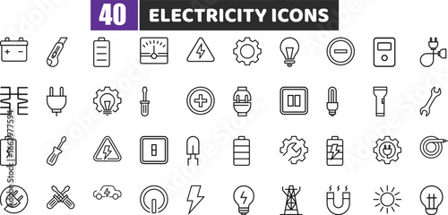 Electricity and Power Line Icons Vector Set