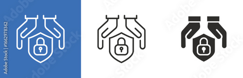 hands with shield castle, icons set