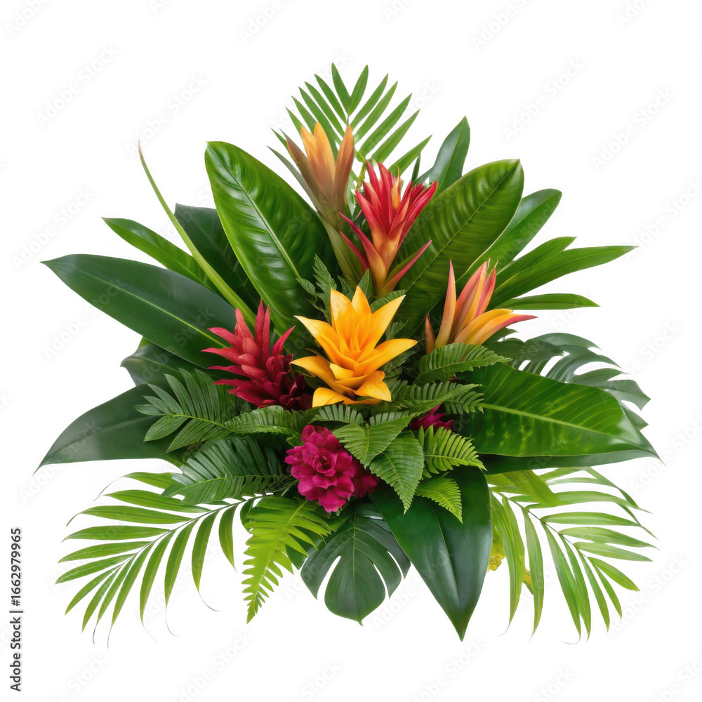 Obraz premium Tropical floral arrangement isolated on transparent background