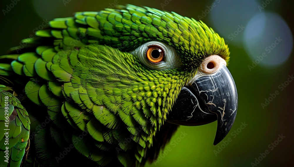 Fototapeta premium Close-up portrait of a vibrant green parrot