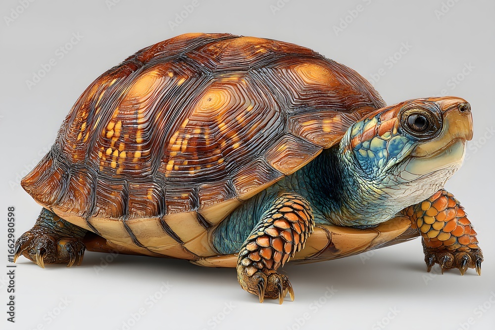 Obraz premium Close-up of a turtle showing textured shell on white background, perfect for learning.