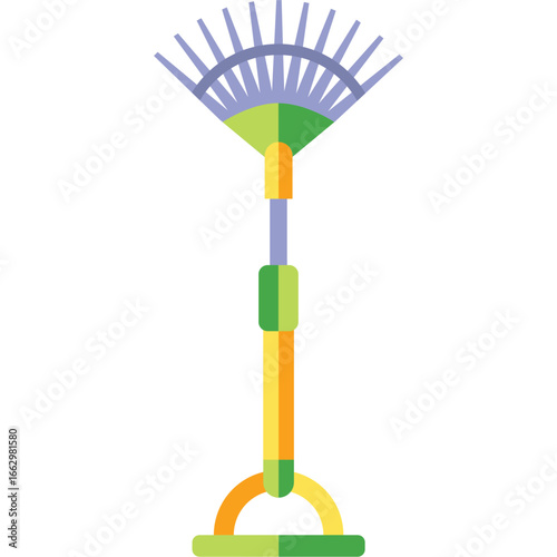Garden Broom Rake Vector Flat Illustration