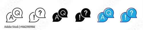 FAQ Question and Answer Icon Set. Modern Thin Line and Bold Chat Bubble Design with Q, A, Question Mark, and Exclamation Point for Support, Help Desk, Customer Service, Communication icon