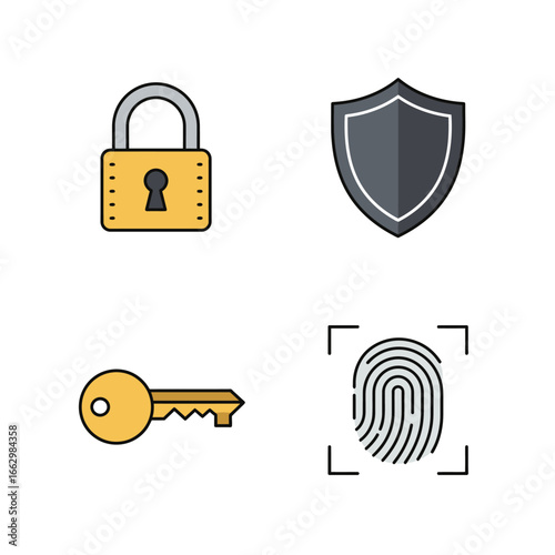 Security Icons Lock, Shield, Key, Fingerprint - Vector Illustration