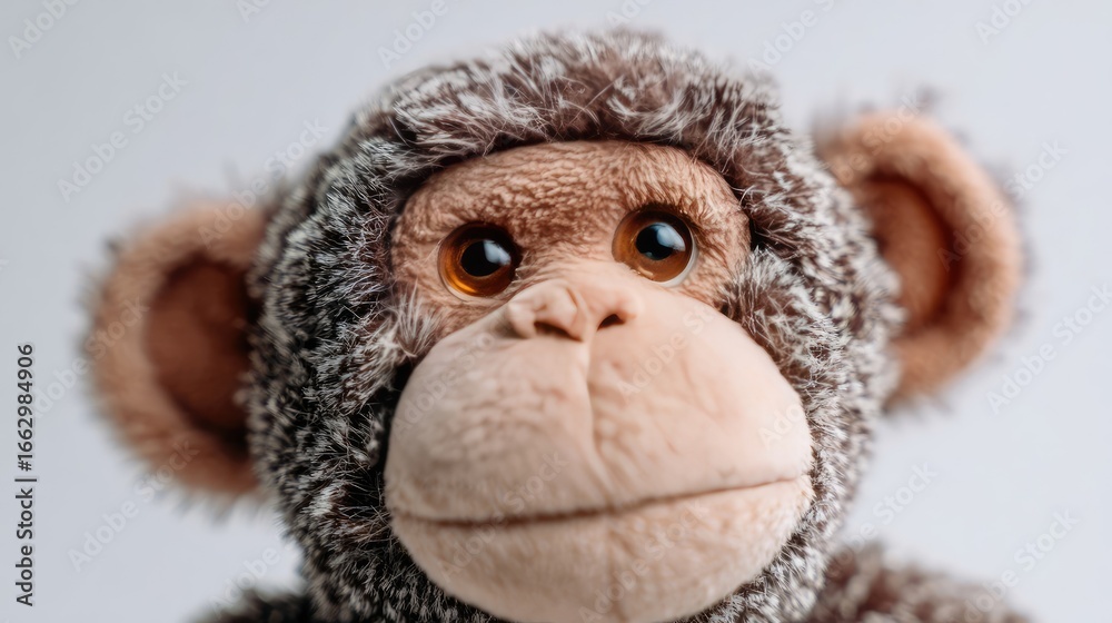 Obraz premium Adorable Plush Monkey Toy Against a Neutral Background