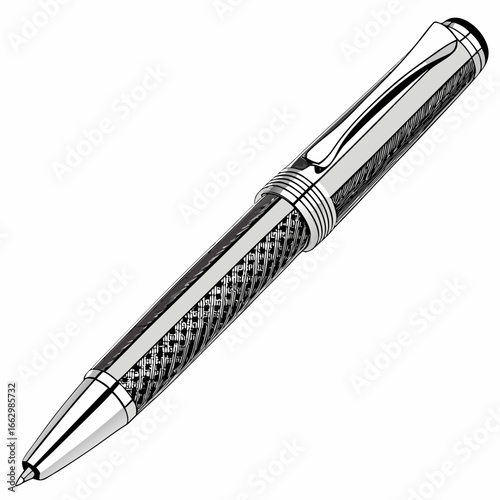 Elegant silver ballpoint pen with textured grip and polished clip on a clean white background