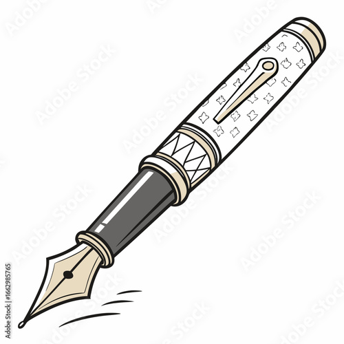 Elegant vintage fountain pen with decorative patterned barrel writing with ink