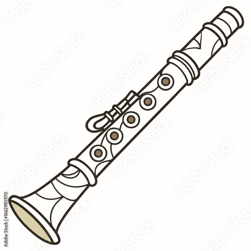 Simple illustration of a clarinet with a black outline and brown accents on a white background
