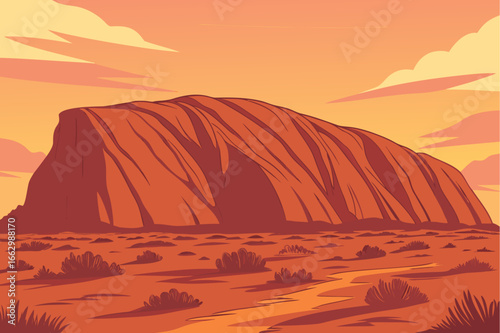 Sacred Uluru rock formation glowing red in Australia’s Outback sunset