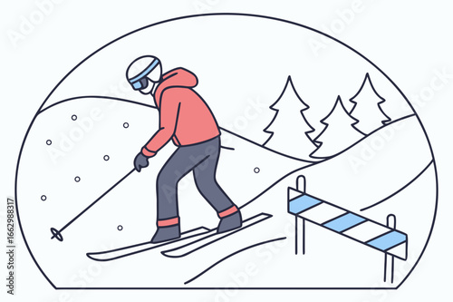 Skier ignoring closed slope sign, modern flat illustration style