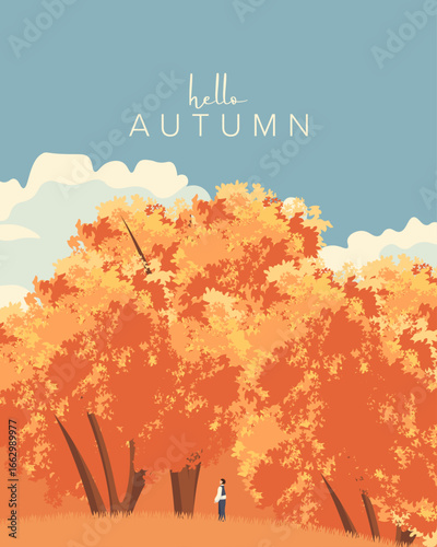 Hello autumn poster, postcard, autumn season