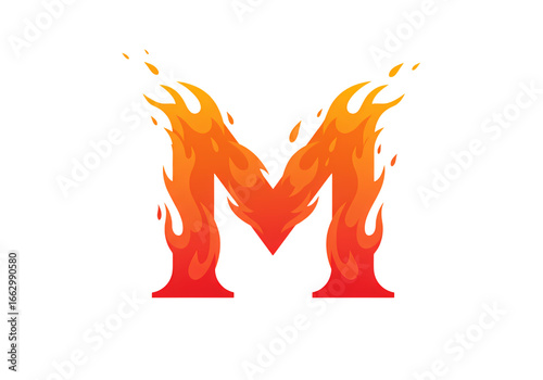 Fiery Letter M Graphic isolated on transparent background