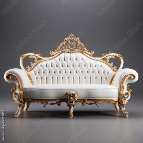 Regal White and Gold Sofa on a Dark Background - Royal Couch Furniture

