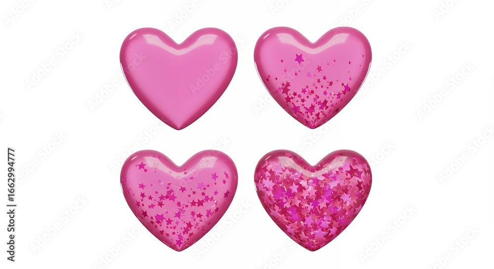 Fototapeta premium Pink hearts with glitter design graphic element