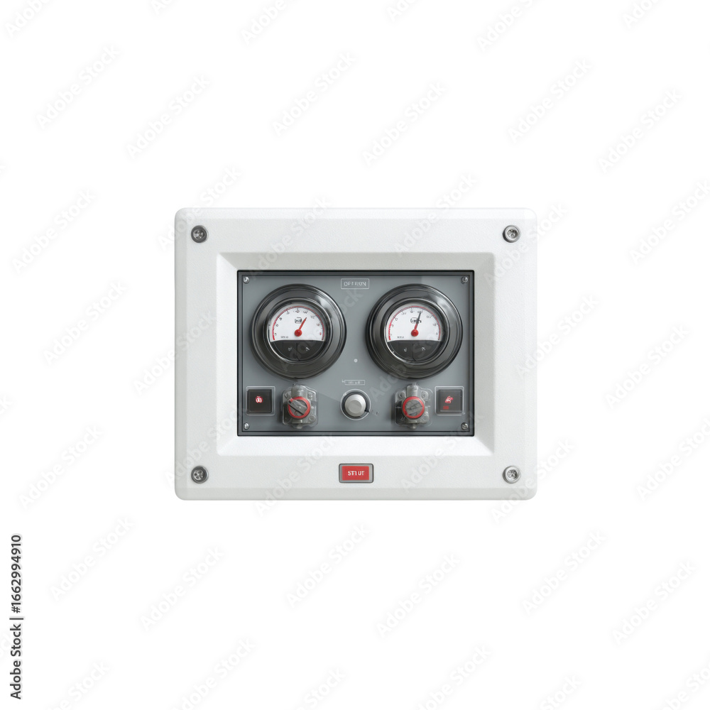 Fototapeta premium 3D Render of Industrial Control Panel with Gauges and Switches