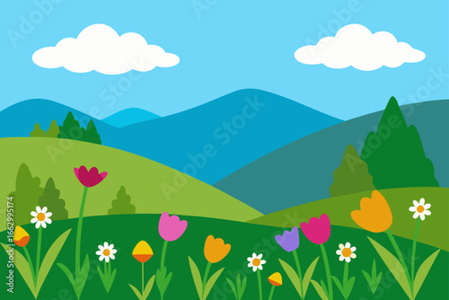 summer landscape with mountains and blue sky