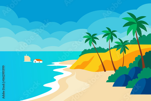 tropical beach with palm trees