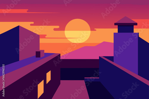 sunset in the city