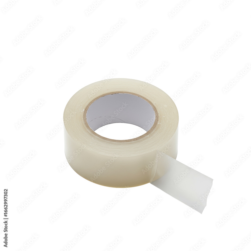 New, unused, transparent double-sided adhesive tape roll with a translucent white core, on a transparent, seamless, isolated studio background with bright, diffused, shadowless lighting, concept of New, unused, transparent double-sided adhesive tape roll with a translucent white core, on a transparent, seamless, isolated studio background with bright, diffused, shadowless lighting, concept of