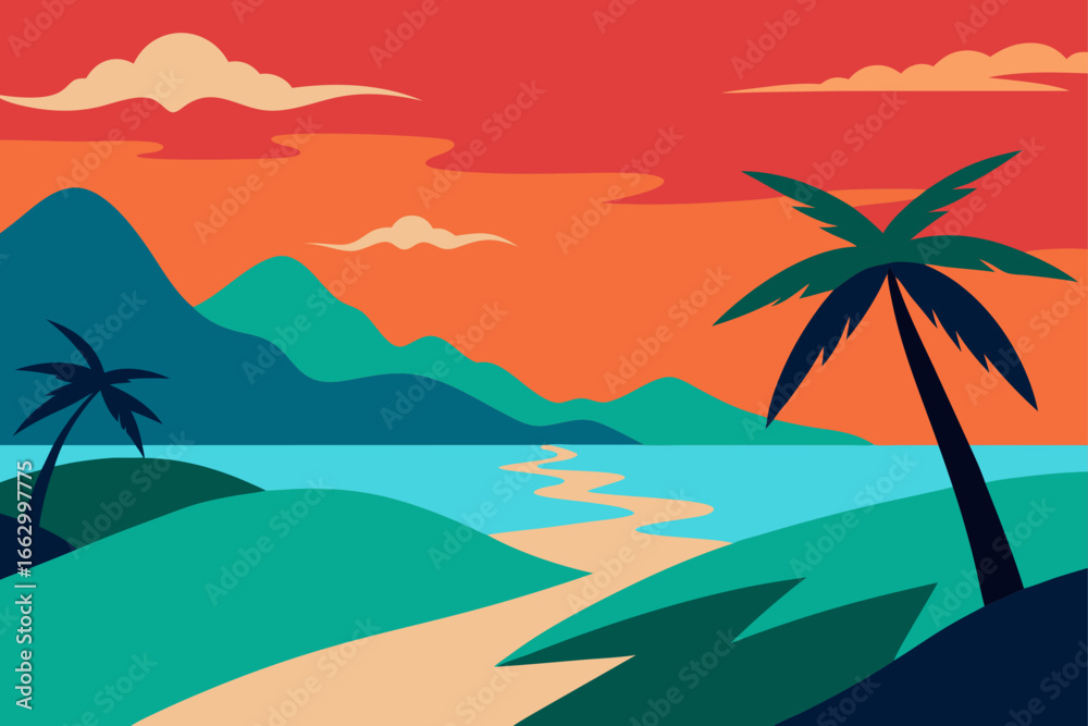 Fototapeta premium vector illustration of a tropical beach