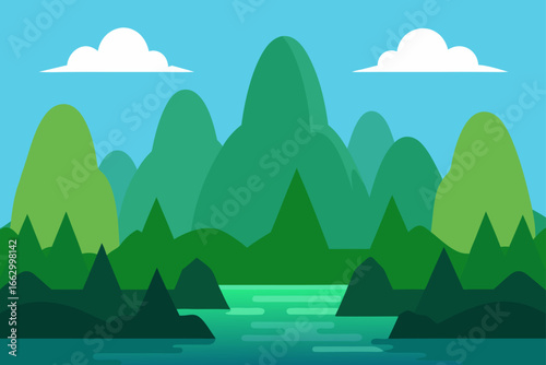 landscape with mountains and trees