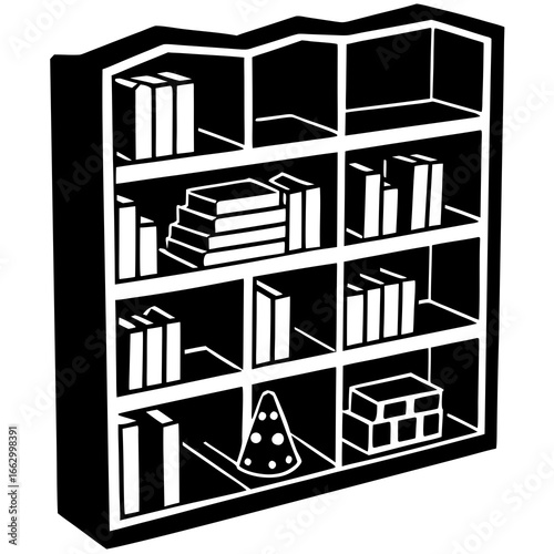 black and white shelves