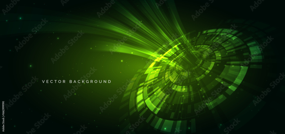 Obraz premium Technology futuristic green hi tech cyber element on dark green background.