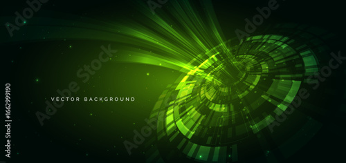 Technology futuristic green hi tech cyber element on dark green background.