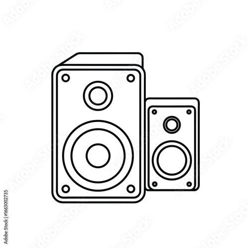 Minimalist Line Art of Dual Speakers – Black and White Monochrome Audio System Icon
