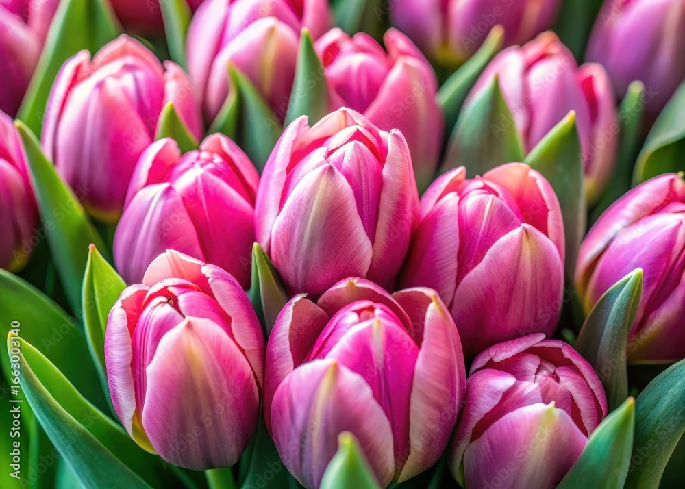 Obraz premium Close-up of fresh tulip bulbs with pink buds