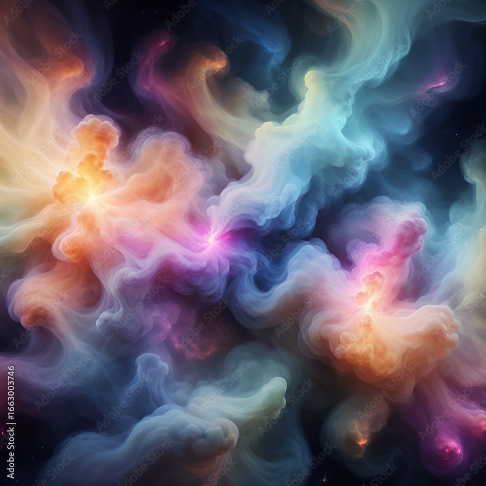 Obraz premium Vibrant cosmic nebula swirls with ethereal light, a breathtaking celestial ballet of color and energy, perfect for science and fantasy themes.