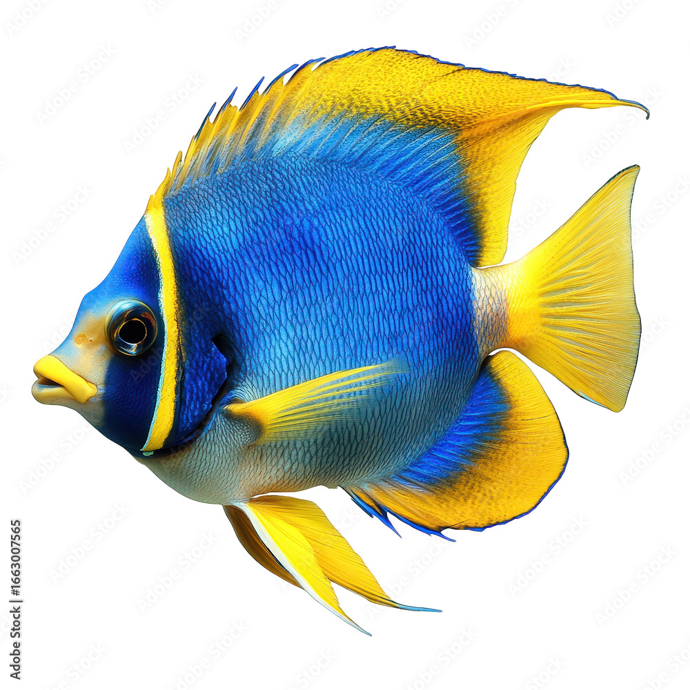 Naklejka premium Blue and yellow angelfish isolated on transparent background