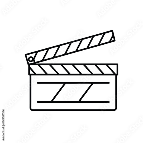 Minimalist Line Art of Film Clapperboard Icon – Black and White Monochrome Illustration