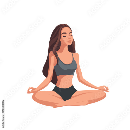 A woman in a yoga pose, meditating.