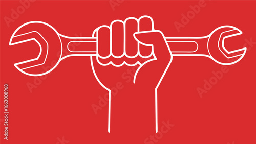Hand holding wrench illustration symbol of labor industry repair and worker power 
