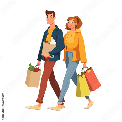 A couple enjoying grocery shopping.