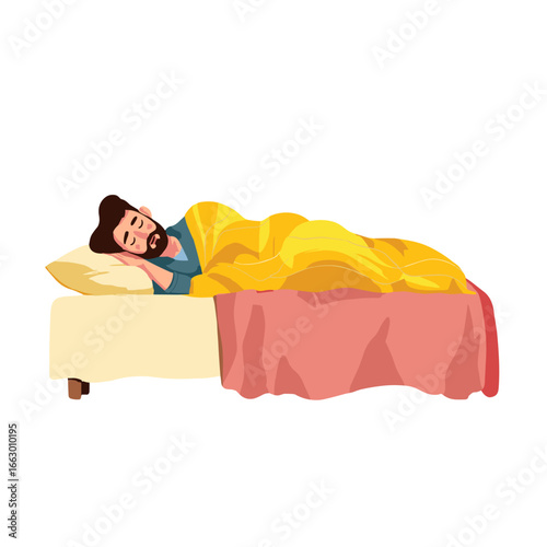 A man is sound asleep on a bed.