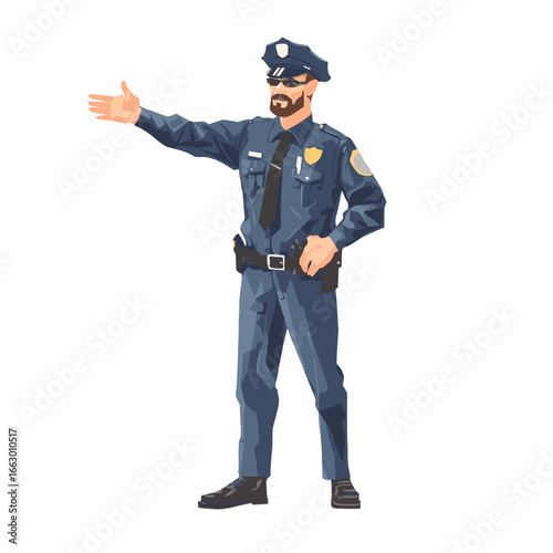 An illustration of a police officer directing traffic.