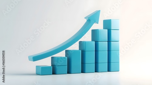 Blue arrow graph showing upward trend and stacked cubes representing growth