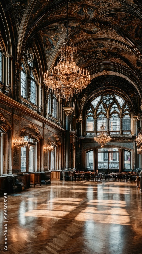 Fototapeta premium Grand Interior With Ornate Chandelier