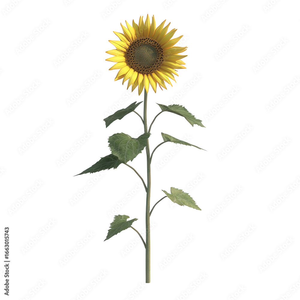 Fototapeta premium Single sunflower isolated on transparent background