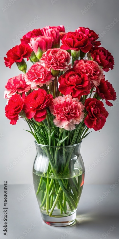 Fototapeta premium Beautifully arranged red edged carnation bouquet in a vase